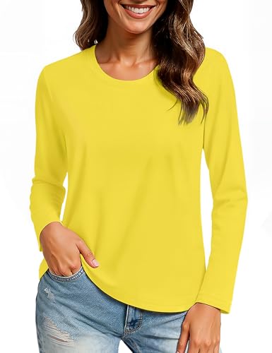 TACVASEN Damen Langarm T-Shirt Sport Oberteile Baumwolle Basic Langarmshirt Rundhalsausschnitt Lässig Tops Herbst 2XL von TACVASEN