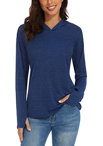TACVASEN Laufshirt Damen Langarm Schnelltrocknend UV Schutzkleidung für Outdoor Wander Tshirt Rash Guard Dunkelblau XXL von TACVASEN
