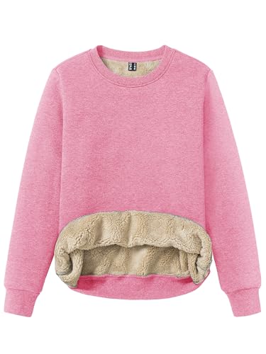 TACVASEN Damen Pullover Winter Baumwollepollver Rundhalsausschnitt Sweatpulli Einfarbig Fleecepullover Lässige Oberteile Bluse Tops Rosa Grau, M von TACVASEN