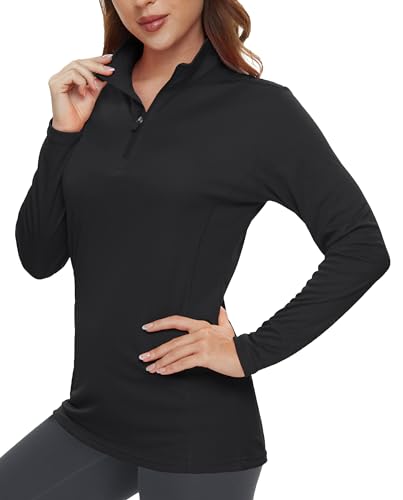 TACVASEN Damen Rash Guard UV Sonnenschutz Langarmshirt Schnelltrocknend Laufshirt Leicht Outdoor Shirt (XL, Schwarz) von TACVASEN