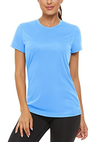 TACVASEN Damen Rashguard Sport T-Shirt O-Ausschnitt Classic Slim Fit Short-Sleeve Casual Sommer (XL, Wasserblau) von TACVASEN