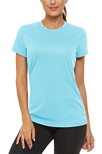 TACVASEN Damen Short Sleeve Tshirts Swim Shirts UV-Sonnenschutz Atmungsaktiv Schnell Trocknend (L, Seeblau) von TACVASEN