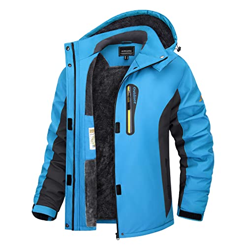 TACVASEN Damen Snowboardjacke Winter Wandern Übergangsjacke Arbeitsjacke Hiking Outdoor Jacken Gefüttert mit Kapuze und Taschen (L, Blau) von TACVASEN