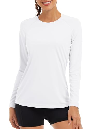 TACVASEN Damen Sonnenschutz Oberteil Langarm Laufshirt UV-Schutz UPF 50+ Leicht Tops Surf T-Shirt Outdoor Sommer Shirt (M, Weiß)(M,Weiß) von TACVASEN
