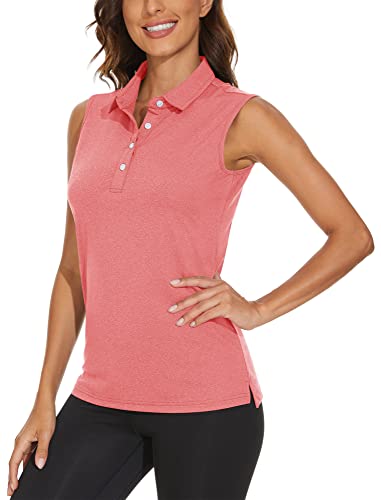 TACVASEN Damen Sport T-Shirts Sleeveless Leichte Yoga Shirt Casual Top Fitness Tanktop für Laufen Golf Tennis, Rosa, L von TACVASEN