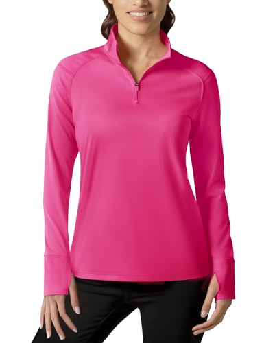 TACVASEN Damen Sportshirt mit 1/4 Reißverschluss Fleece Langarm Pullover Warme Laufshirt Fitness T-Shirt Winter Herbst Rot 2XL von TACVASEN