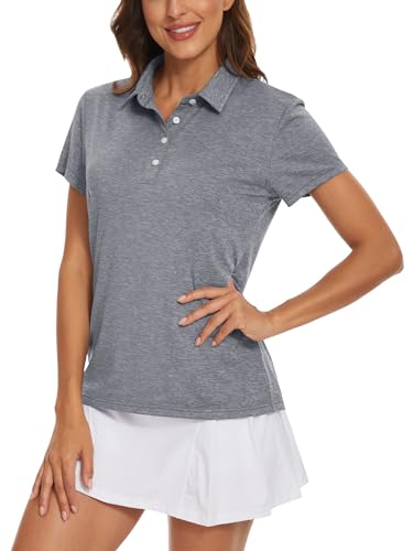 TACVASEN Damen Sportshirts Kurzarm T-Shirts Atmungsaktiv Poloshirts Golf Polohemd Top Sommershirts, Dunkelgrau von TACVASEN