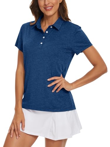 TACVASEN Damen Sportshirts Tops Atmungsaktiv Sommer Tennis Shirts Damenshirts Schnelltrocknend Polyester Jogger Kurzarm, Dunkelblau von TACVASEN