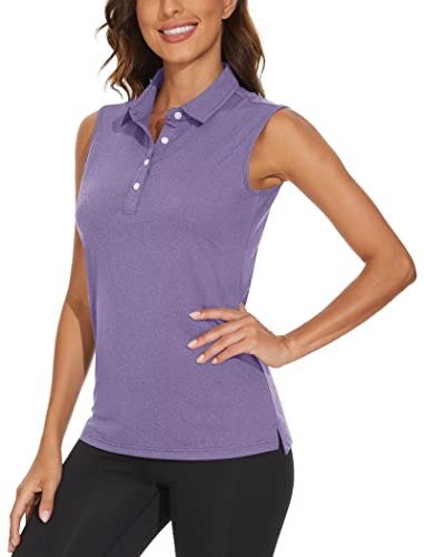 TACVASEN Damen Sporttop Ärmelloses Poloshirt Tennis Golf Polo Shirt Lässig Damenhemd Yoga Fitness Tank Top Oberteil, Violett, XXL von TACVASEN