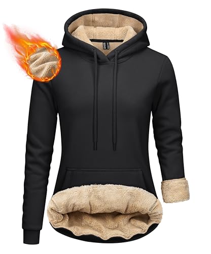 TACVASEN Damen Sweatshirt Kapuzenpullover Kapuze Kängurutaschen Cross-Over-Kragen Regular Warme Pullover Hoodie, Schwarz, M von TACVASEN