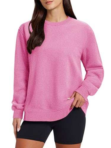 TACVASEN Damen Sweatshirt Pullover Langarm mit Fleece gefüttert Rundhals Langarmshirt Ohne Kapuze Übergroße Basic Für Alltag(Rosagrau, S) von TACVASEN