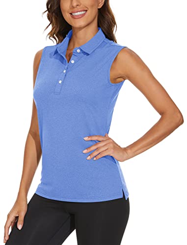 TACVASEN Damen Tanktops Ärmellos Lauftop Fitness Training Shirt Schnelltrocknend Damenshirt Kurzarm Polohemd mit Kragen, Rosa Blau, M von TACVASEN