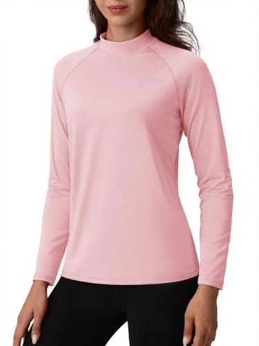 TACVASEN Damen Thermo Langarmshirt Fleece Rollkragen Winter Langarm Pullover Weich Thermounterwäsche (Hellrosa, M) von TACVASEN
