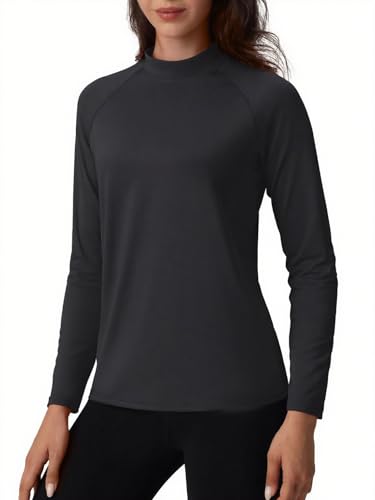 TACVASEN Damen Thermoshirt Rollkragenshirt Funktionsshirt Langarm Fleece Pullover Basic Unterwäsche Oberteil (Schwarz, S) von TACVASEN