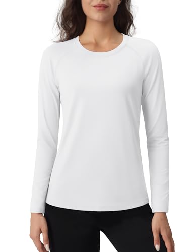 TACVASEN Damen Thermounterwäsche Funktionsshirt Langarm Warm Atmungsaktiv Fleece Rundhlas Langarmshirt für Winter Outdoor Sport (Weiß, M) von TACVASEN