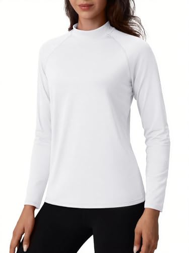 TACVASEN Damen Thermounterwäsche Stehkragen Oberteil Innenfleece Rollkragenshirt Thermoshirt Warm Langarmshirt (Weiß, XL) von TACVASEN