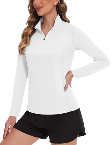 TACVASEN Damen Trainingsshirt Fitness UPF 50+ UV Shirt Atmungsaktiv Gym Top Langarm Sport Women Oberteil Swim (S, Weiß) von TACVASEN