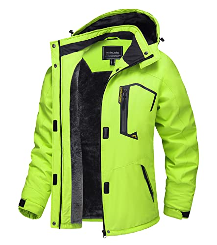 TACVASEN Damen Winterjacke Fleecejacke Warm Funktionsjacke Wasserdicht Skijacke Outdoor Jacke mit Reißverschlusstaschen, Neongrün, XXL von TACVASEN