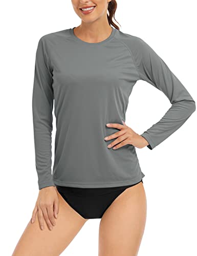 TACVASEN Damen UV-Schutz Langarm Tops Urlaubs Shirt Strand Sonnenschutz Wandern Oberteil Sommer UPF 50+ Angeln Outdoor (L, Dunkelgrau)(L,Dunkelgrau) von TACVASEN