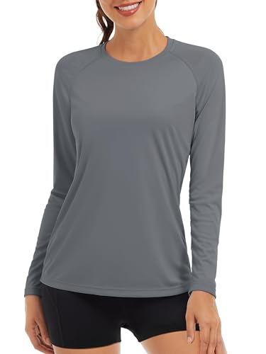 TACVASEN Damen UV-Schutz Langarm Tops Urlaubs Shirt Strand Sonnenschutz Wandern Oberteil Sommer UPF 50+ Angeln Outdoor (XXL, Dunkelgrau)(XXL,Dunkelgrau) von TACVASEN