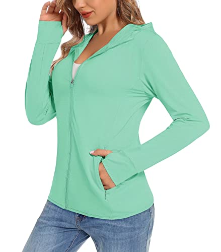 TACVASEN Damen UV-Schutz Sonnenschutz Langarmshirt Wandern Shirts Klettern Laufshirt Leicht Sweatshirt Quick Dry Outdoor (XXL, Minzgrün) von TACVASEN