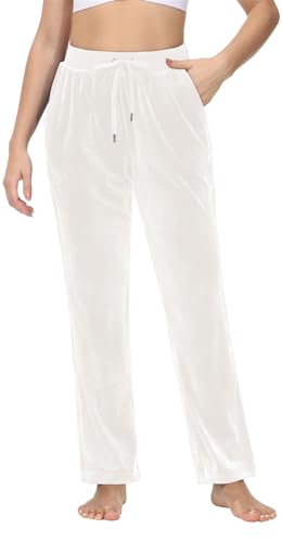 TACVASEN Damen Leichte Freizeithose Weich Fleecehose Basic Sweathose Lang Sport Hose Aktive Track Pant (L, Beige) von TACVASEN