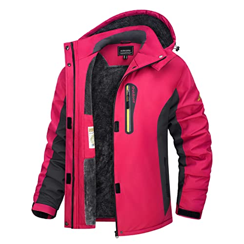 TACVASEN Damen Winterjacke Warm Wasserdicht Skijacke Outdoor Softshelljacke Gefüttert mit Reißverschlusstaschen Funktionsjacke Rose M von TACVASEN