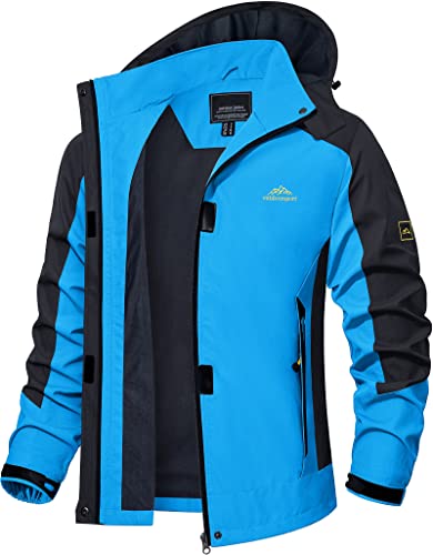 TACVASEN Damen Wasserabweisend Atmungsaktiv Winddicht Jacke Outdoor Wanderjacke Windbreaker Mantel Übergangs Jacke mit Abnehmbarer Kapuze, Blau, M von TACVASEN