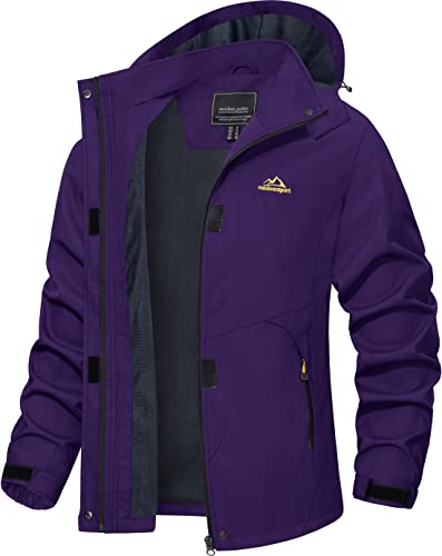 TACVASEN Damen Wasserabweisende Regenjacke Wandern Sportjacke Softshelljacke, Dunkelviolett von TACVASEN