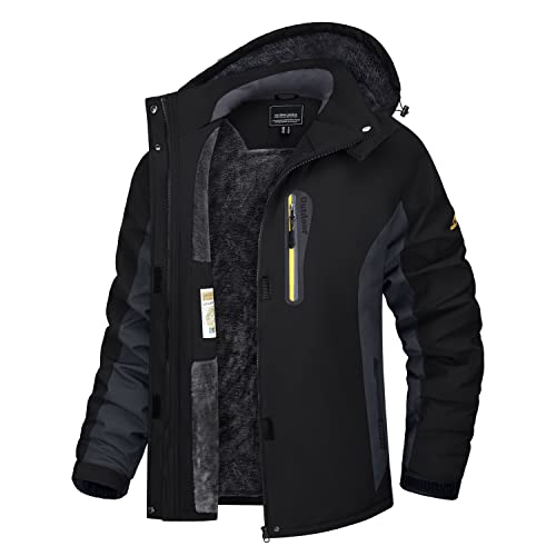 TACVASEN Damen Wasserdicht Fleece-Futter Winterjacke Arbeitsjacke Rahrradjacke Innenfutter Funktionsjacke Regen Coat Windbreaker (L, Schwarz-Grau) von TACVASEN