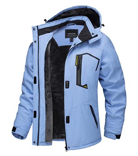 TACVASEN Damen Winddicht Wasserdicht Funktionsjacke Winter Wandern Outdoorjacke Arbeitsjacke Funktionsjacken Hiking mit Taschen, Hellblau, S von TACVASEN