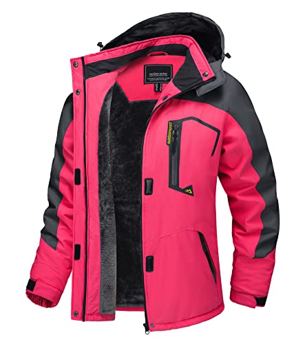TACVASEN Damen Winter Angeljacke Wasserdicht Softshell Jacket Regen Outdoorjacke Wandern Warme Fleecejacke Funktion Jacke, Rot-grau, L von TACVASEN