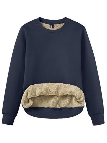 TACVASEN Damen Pullover Sweatshirt Basic Langarmshirt Baumwolle Langarm Pulli Rundhalsausschnitt Lässige Casual Oberteile Herbst Winter Marineblau L von TACVASEN