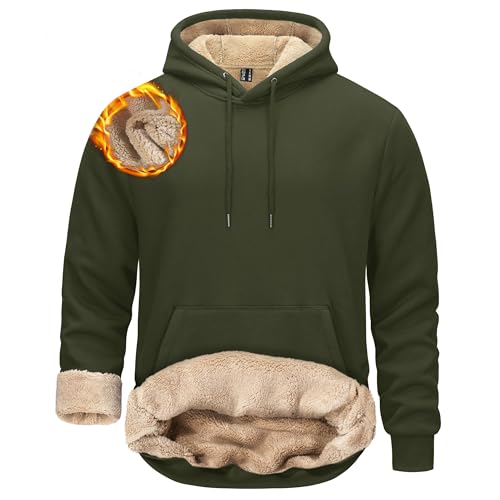 TACVASEN Herren Hoodie Winterpullover Gefüttert Warm Baumwolle Kapuzenpullover Hoody Sweatshirt mit Kängurutasche, Armeegrün, L von TACVASEN