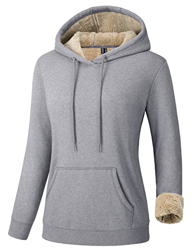 TACVASEN Fleece Pullover Damen Kordelzug-Kapuzenpullis Warme Sport Langarm Baumwolle Sweatshirts mit Tasche, Hellgrau, S von TACVASEN