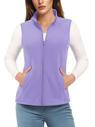 TACVASEN Fleece Weste Damen Ärmellos Fleecejacke Standkragen Soft Fleeceweste mit Reißverschluss Winterweste für Frauen Lila M von TACVASEN