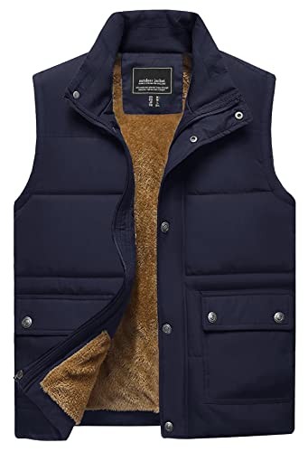 TACVASEN Fleece Weste Herren Winter Thermoweste Anglerweste Freizeit Steppjacke Outdoor Wanderweste Safari weste Warme Übergangsjacke Ärmellos Winterjacke Leichte Funktionsweste(L,Navy) von TACVASEN