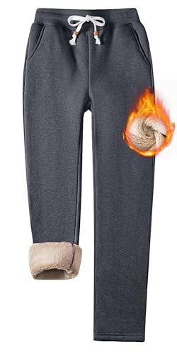 TACVASEN Winterhose für Frauen Fleece Gefütterte Hose Warme Sherpa Jogginghose Yoga Sweatpants Baumwolle Jogginghose (M, Dunkelgrau) von TACVASEN