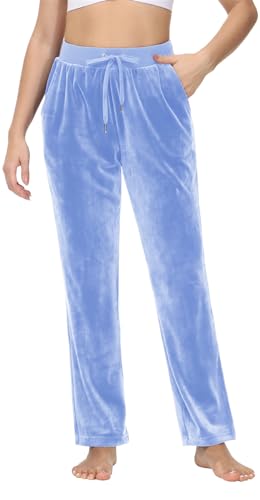 TACVASEN Fleecehose Damen Warm Thermohose Cool Wetter Sporthose Kordelzug Sweathose für Gym Training (XXL, Hellblau) von TACVASEN