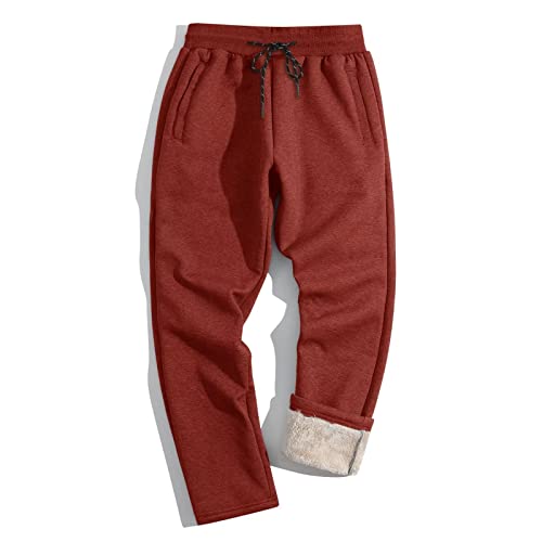 TACVASEN Herren Fleecehose Freizeit Sweathose Weich Thermohose Baumwolle Laufhose mit Kordelzug (32, Orange Rot) von TACVASEN