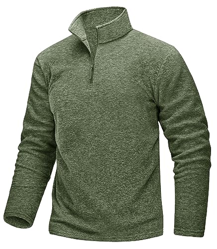 TACVASEN Fleecepullover Herren Atmungsaktiv Langarm Trainingsshirt Half Zip Mid-Weight Sweatshirt Männer Laufshirt (L, Armeegrün) von TACVASEN