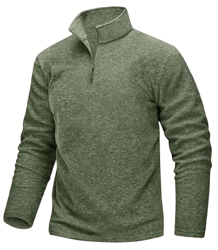 TACVASEN Fleecepullover Herren Atmungsaktiv Langarm Trainingsshirt Half Zip Mid-Weight Sweatshirt Männer Laufshirt (L, Armeegrün) von TACVASEN