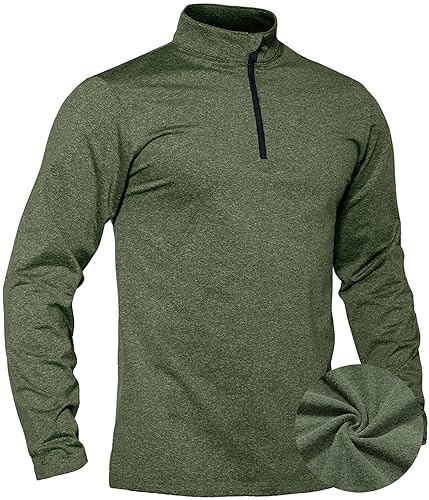 TACVASEN Herren 1/4 Zip Fleece Langarmshirts Laufshirts Jogging Tops Ski Sport Pullover mit Stehkragen, Armeegrün, XL von TACVASEN