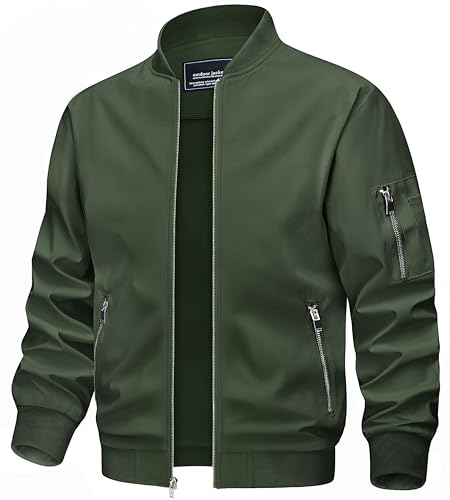 TACVASEN Herren Fliegerjacke Sommer Bomberjacke College Jacket Bomber Pilotenjacke Leicht Baseball Jacke Frühling Übergangsjacke (S, Armeegrün) von TACVASEN