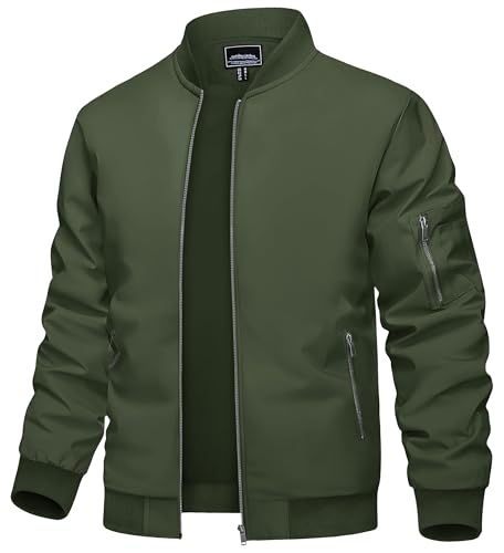 TACVASEN Herren Fliegerjacke Sommer Bomberjacke College Jacket Bomber Pilotenjacke Leicht Baseball Jacke Frühling Übergangsjacke (S, Armeegrün) von TACVASEN