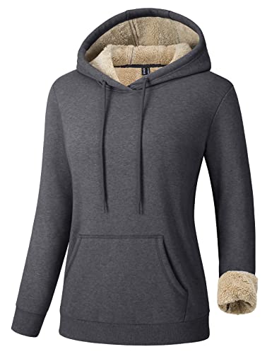 TACVASEN Frauen Pullover Hoodie Taschen Casual Kapuze Langarm Baumwolle Fleece Classic Sweatshirt Aktive Hoodie, Dunkelgrau, XXL von TACVASEN