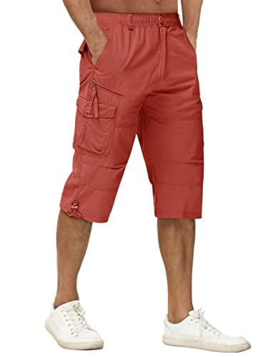 TACVASEN Freizeithose Herren 3/4 Lässige Shorts Kurz Caprihose Bequeme Cargohose Kurz Arbeitshose (40, Rot) von TACVASEN