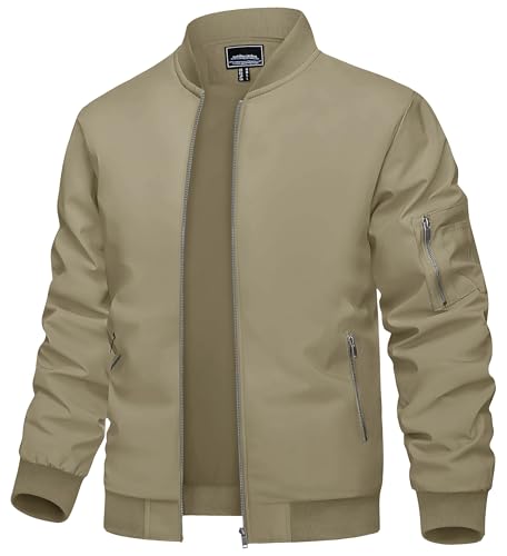 TACVASEN Herren Sommer Freizeitjacke Bomberjacke Übergangsjacke Herbst Outdoor Jacke Lässige Fliegerjacke Sport Jacket (XXL, Khaki) von TACVASEN
