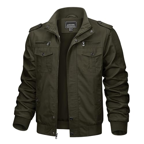 TACVASEN Herren Jacke Frühling Cargojacke Baumwolle Blouson Pilotenjacke Casual Armeejacke Military Feldjacke, (XXL, Armeegrün) von TACVASEN