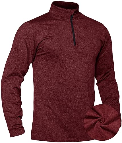 TACVASEN Herren 1/4 Zip Fleece Langarmshirts Laufshirts Jogging Tops Ski Sport Pullover mit Stehkragen, Weinrot, XXL von TACVASEN